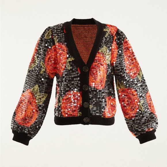 FARM Rio Sweaters - FARM Rio Latin Roses Sequin Knit Cardigan